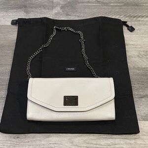 Tumi Grey Leather Chain Crossbody Wallet